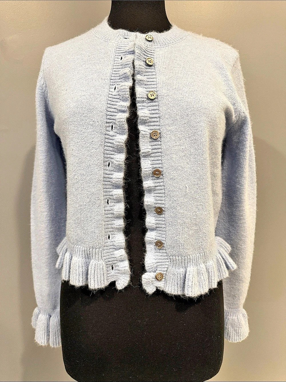 endless rose Fuzzy Ruffled Cardigan Blue Small